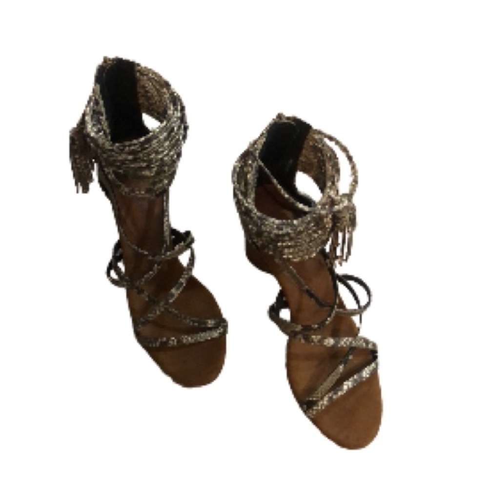 Jeffrey Campbell Pallas Gladiator snake skin print black gray sandals Sz 8